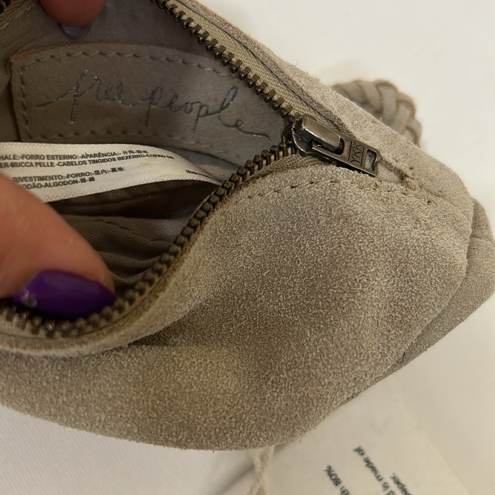 NWT Free People Kingsley Small Rounded Suede Braided Strap Wristlet in Natural - Picture 7 of 8